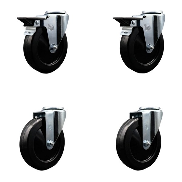 Service Caster 5'' Hard Rubber Wheel Swivel Bolt Hole Caster Set with 2 Posi Lock Brakes, 4PK SCC-BH20S514-HRS-PLB-2-S-2 - main